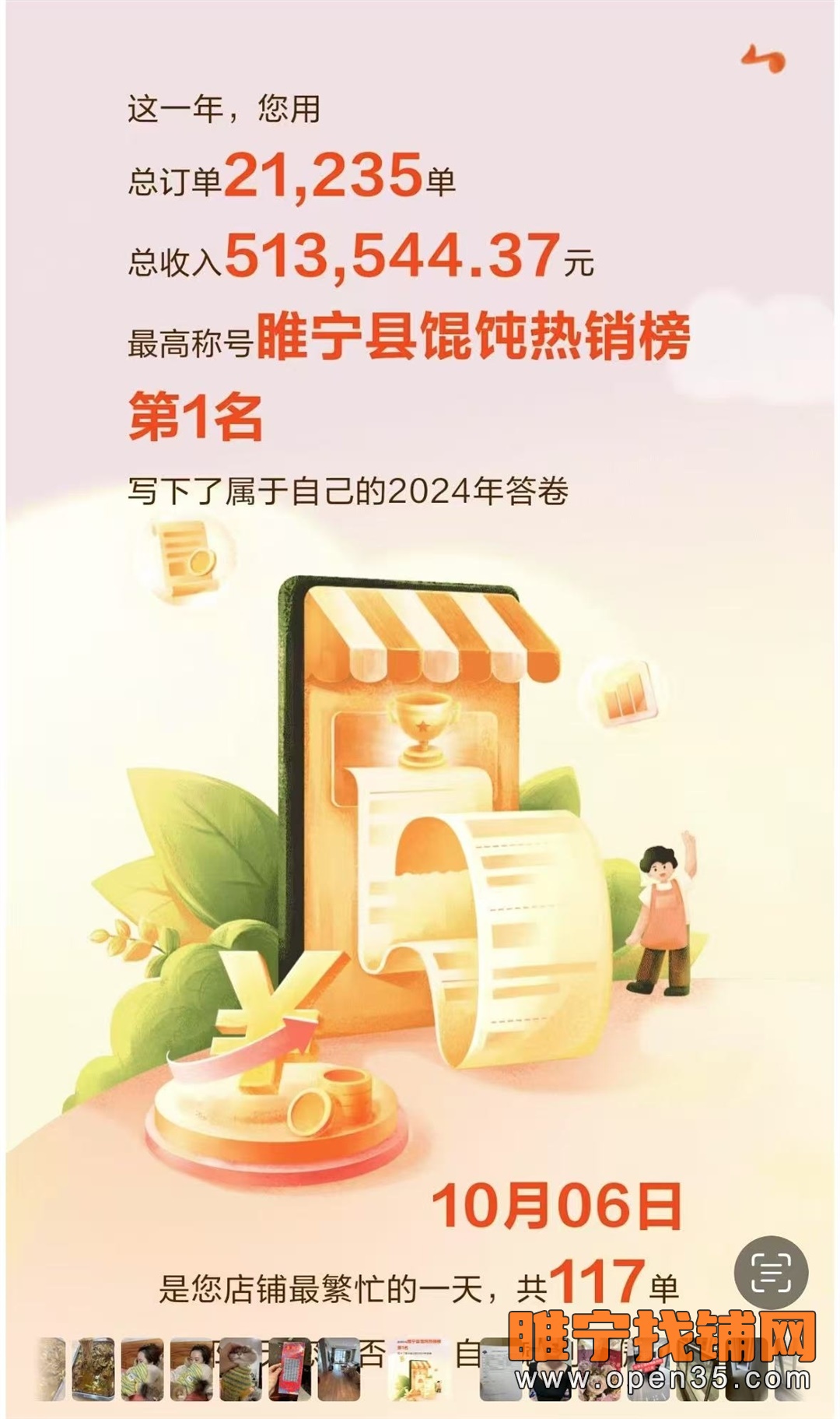 恭喜睢宁人民路实小东营业中小吃店7天成功转出